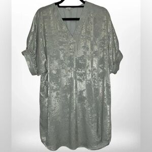 Women’s Jodifl Sage/Metallic Liquid Metal V-Neck‎ Dress Sz Medium